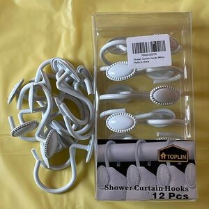 24 white metal shower curtain hooks